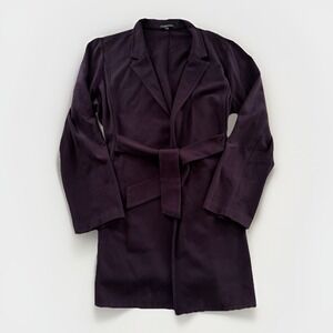 Eileen Fisher Women's Jacket Petite Large Purple Belted Stretch‎ Open Front